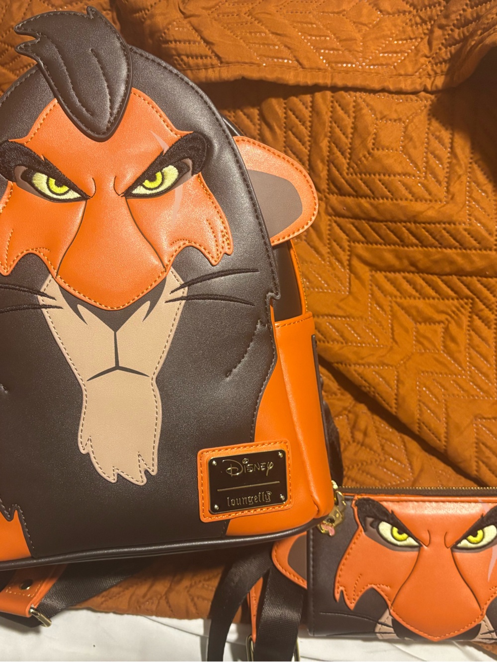 Disney Scar Face Orange & Brown Backpack with Matching Wallet
